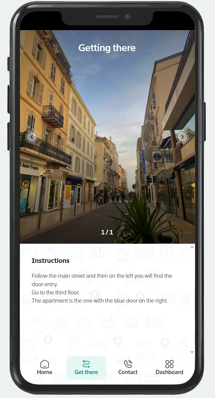 Mobile phone showing a clean digital guidebook interface from the getting there guide