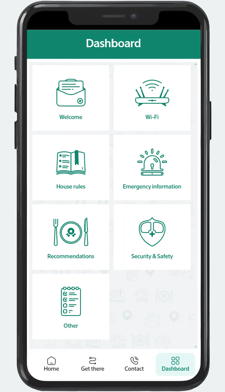 Mobile phone showing a clean digital guidebook interface from the dashboard
