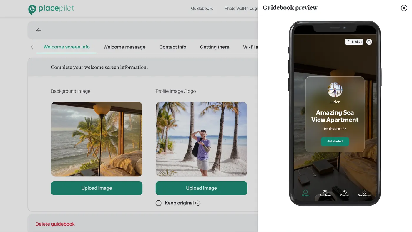 Live mobile preview of guidebook interface