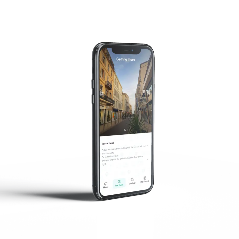 Smartphone showing Getting there directions in a digital guidebook